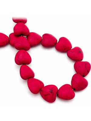 Uçar Doğal Taş Turkuaz Sıkma Kalp Kesim Kırmızı 14mm Dizi