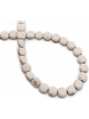 Uçar Doğal Taş Turkuaz Sıkma Doğal Taş Beyaz Daire Kesim 8X4MM Dizi