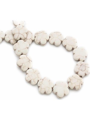 Uçar Doğal Taş Turkuaz Sıkma Doğal Taş Beyaz Çiçek Kesim 15X5MM Dizi