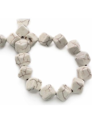 Uçar Doğal Taş Turkuaz Sıkma Doğal Taş Parlak Beyaz Dörtgen Kesim 10x10mm Dizi [B+]