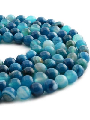 Uçar Doğal Taş Madagaskar Akik Doğal Taş Parlak Mavi Küre Kesim 8mm Dizi