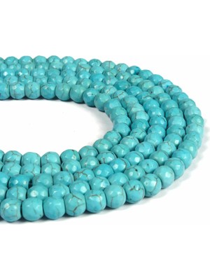 Uçar Doğal Taş Turkuaz Sıkma Doğal Taş Parlak Küre Faset Kesim 6mm Dizi [B+]