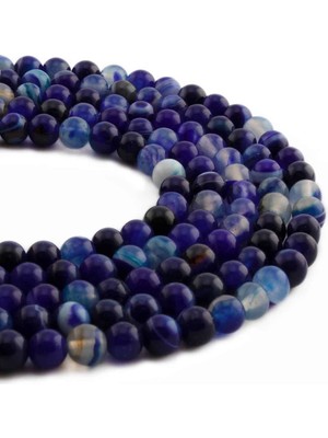Uçar Doğal Taş Madagaskar Akik Doğal Taş Parlak Koyu Mavi Küre Kesim 6mm Dizi [AA]