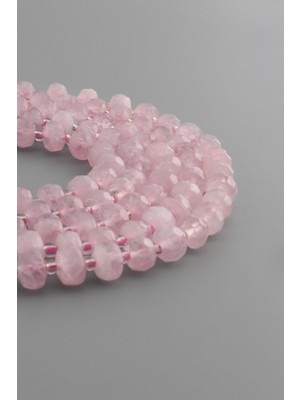 Uçar Doğal Taş Pembe Kuvars Doğal Taş Dore Faset Kesim 8x6mm Dizi
