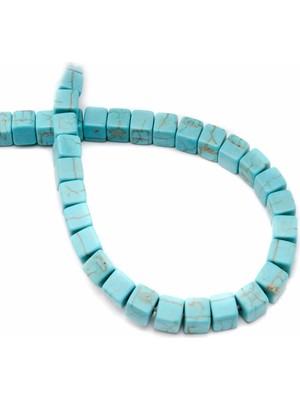 Uçar Doğal Taş Turkuaz Sıkma Doğal Taş Parlak Mavi Küp Kesim 6mm Dizi [B+]