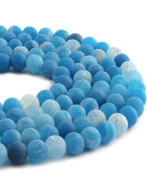 Uçar Doğal Taş Yengeç Akik Doğal Taş Mat Mavi Küre Kesim 8mm Dizi [AA]