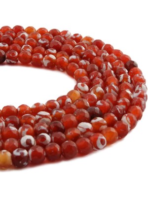 Uçar Doğal Taş Tibet Akik Doğal Taş Parlak Kırmızı Küre Faset Kesim 6mm Dizi