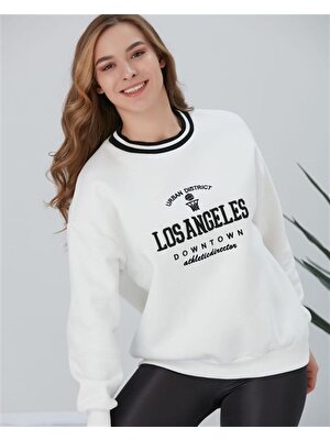 Cazibe Sweat 0990-1463 Bisiklet Yaka Los Angeles Nakış