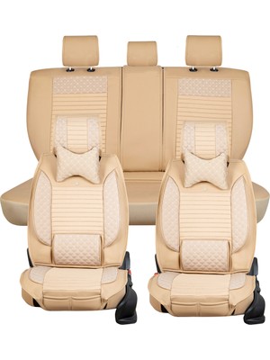 Nissan Patfinder Uyumlu Yarı Deri Oto Koltuk Kılıfı Ön-Arka Set Elit Seri Bej