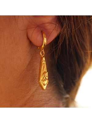 925 Ayar Gümüş Sarkaç Bayan Figürlü Madalyon Küpe