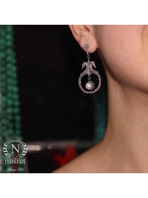 925 Ayar Gümüş İnci Taşlı Kuğulu Antik Küpe