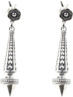 925 Ayar Gümüş  Gül Motifli Konik Küpe