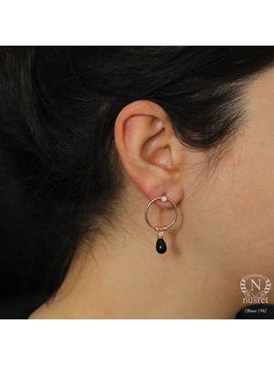 925 Ayar Gümüş Oniks Taşlı Halka Küpe