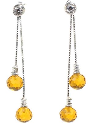 925 Ayar Gümüş Çift Sitrin Taşlı Sallantılı Çivi Küpe