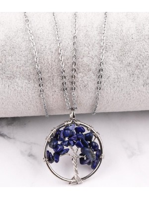 Depposite Lapis Lazuli Doğal Taş Tel Sarmalı Hayat Ağacı Kolye