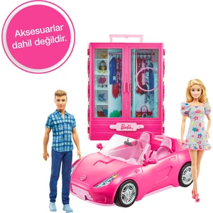 Barbie® ve Ken® Bebekler, Araç ve Barbie Kıyafet Dolabı Oyun Seti GVK05