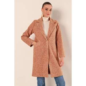 Kadın Kırçıllı Camel Tek Düğmeli Çift Cepli Astarlı Buklet Kaşe Kaban HZL22W-BD190821