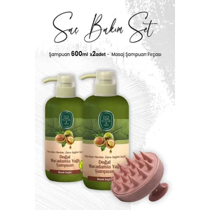 Eyüp Sabri Tuncer Doğal Macadamia Yağlı Şampuan 600 ml x 2 Adet ve Masaj Şampuan Fırçası Pembe