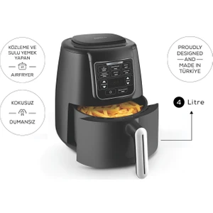 Air Pro Cook 3 in 1 XL Ev Yemeği, Közleme, Sulu Yemek Tencereli Airfryer Black Silver 4 Kişilik