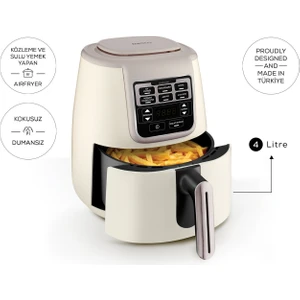 Air Pro Cook 3 in 1 XL Ev Yemeği, Közleme, Sulu Yemek Tencereli Airfryer Iconic Beige 4 Kişilik