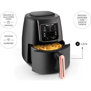 Air Pro Cook 3 in 1 XL Ev Yemeği, Közleme, Sulu Yemek Tencereli Airfryer Rosegold 4 Kişilik Fritöz