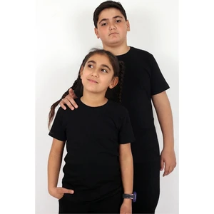 Basic Bisiklet Yaka %100 Pamuk Likralı Düz Unisex Çocuk T-shirt