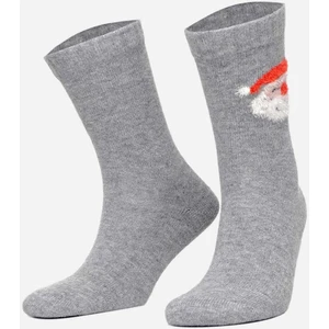 Kadın Lambswool (Koyun Yünü) Tekli Gri Yılbaşı Temalı Çorap - A-49005-G