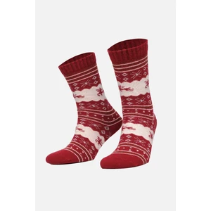 Kadın Lambswool (Koyun Yünü) Tekli Kırmızı Yılbaşı Temalı Çorap - A-49005-K