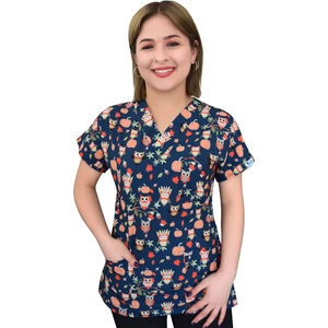 Nur Medikal Giyim Kabaklı Baykuş Desenli Likralı Doktor Hemşire Hastane Cerrahi Tek Üst Forma