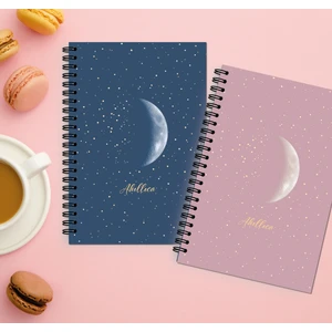 Akıllı Adam Yayınları 2'li New Moon Series Lacivert + Lila 13 x 20 Spiralli Çizgisiz 56 Yaprak Defter Seti