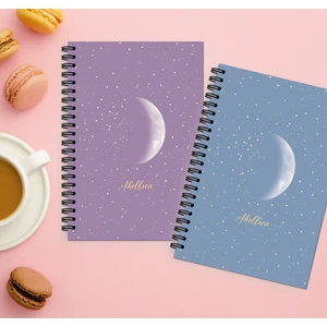 Akıllı Adam Yayınları 2'li New Moon Series Mor + Mavi 13 x 20 Spiralli Çizgisiz 56 Yaprak Defter Seti