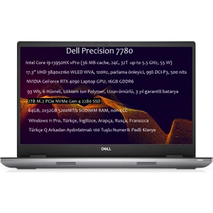 Precision 7780 Intel Core I9 13950HX 64GB 2tb SSD Nvidia Geforce Rtx 4090 16GB 17.3" UHD Windows 11 Pro Taşınabilir Bilgisayar