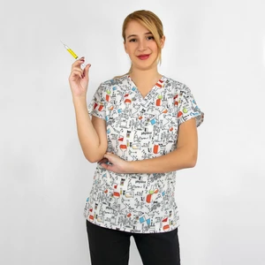 Nur Medikal Giyim Laborant Desenli Likralı Laboratuar Biyoloj Araştırmacı Tek Üst Forma