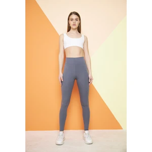 Thiff Gymwear Antrasit Yüksek Bel Fitilli Toparlayıcı Interlok Örme Spor Tayt