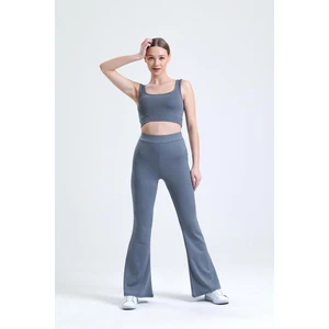 Thiff Gymwear Antrasit Yüksek Bel Fitilli Ispanyol Paça Interlok Örme Tayt