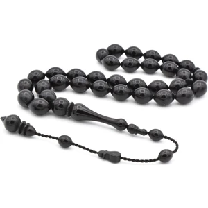 Sistemli Beyzi Kesim Siyah Toz Pres Kehribar Tesbih