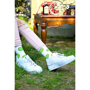 Beyaz Kivi Desenli Renkli Soket Çorap