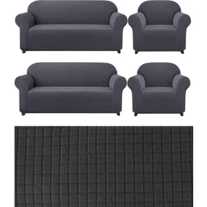 Likrali 3+3+1+1 Lastikli Koltuk Takımı Kılıfı. Çekyat Koltuk Örtüsü Streç Esnek Kanepe Kılıfı