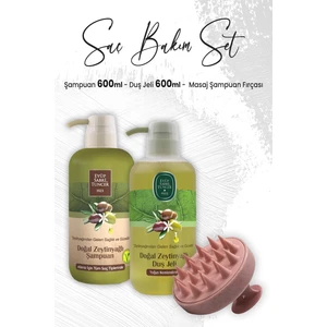 Eyüp Sabri Tuncer Zeytinyağlı Duş Jeli 600 Ml, Şampuan 600 ml ve Masaj Şampuan Fırçası Pembe