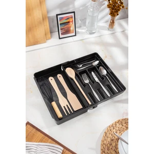 EW's Kitchenware Akrilik Siyah Ayarlanabilir Çekmece İçi Kaşıklık & Çekmece İçi Organizeri (35*28*5 / 35*44*5)