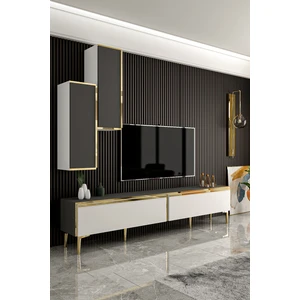 Givayo Mobilya Valeria Tv Ünitesi Altın Ayaklı Beyaz Antrasit