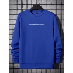 Black Sokak Mavi Çizgi Baskılı Oversize Bisiklet Yaka Erkek Sweatshirt