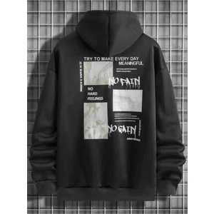 Black Sokak Siyah No Pain No Gain Baskılı Oversize Kapuşonlu Unisex Sweatshirt