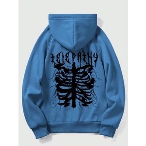 Black Sokak Mavi Telepathy Baskılı Oversize Kapşonlu Erkek Sweatshirt