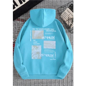 Black Sokak Bebe Mavisi No Pain No Gain Baskılı Oversize Kapuşonlu Sweatshirt