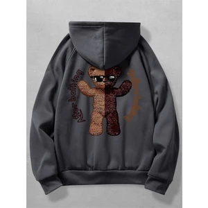 Black Sokak Antrasit After Before Bathing Baskılı Oversize Kapüşonlu Erkek Sweatshirt