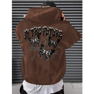 Black Sokak Kahverengi In The Future Baskılı Oversize Kapüşonlu Erkek Sweatshirt
