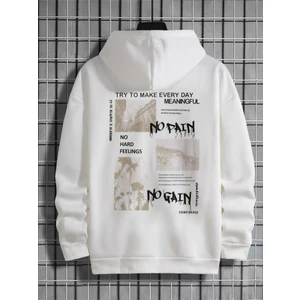Black Sokak Beyaz No Pain No Gain Baskılı Oversize Kapüşonlu Sweatshirt
