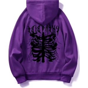 Black Sokak Mor Telepathy Baskılı Oversize Kapüşonlu Erkek Sweatshirt