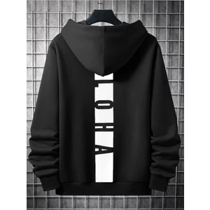 Black Sokak Siyah Sırt Aloha Baskılı Oversize Kapüşonlu Erkek Sweatshirt